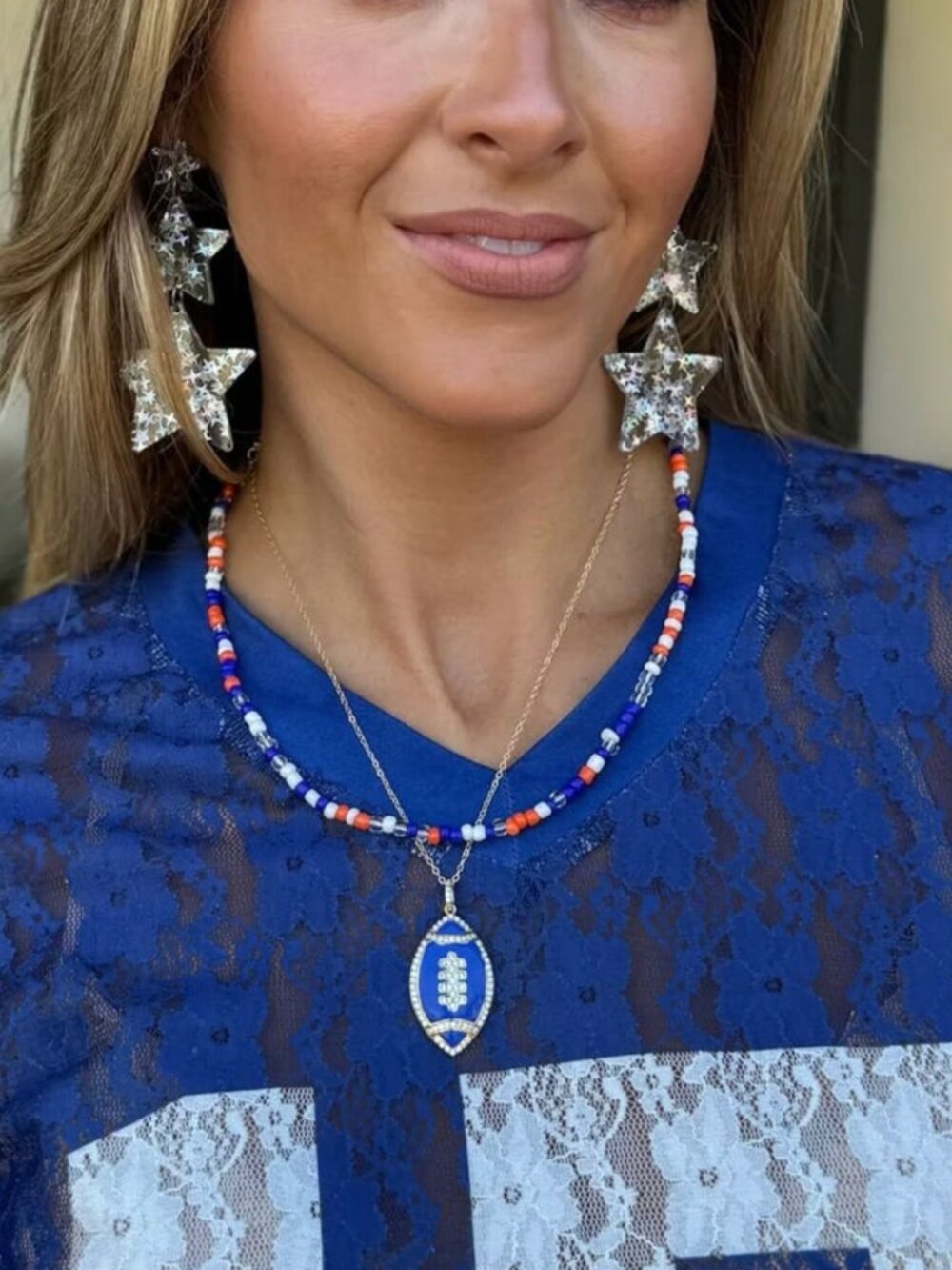 Sideline Beaded Necklace - Orange/ Blue